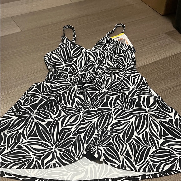 Black and White Floral swim dress